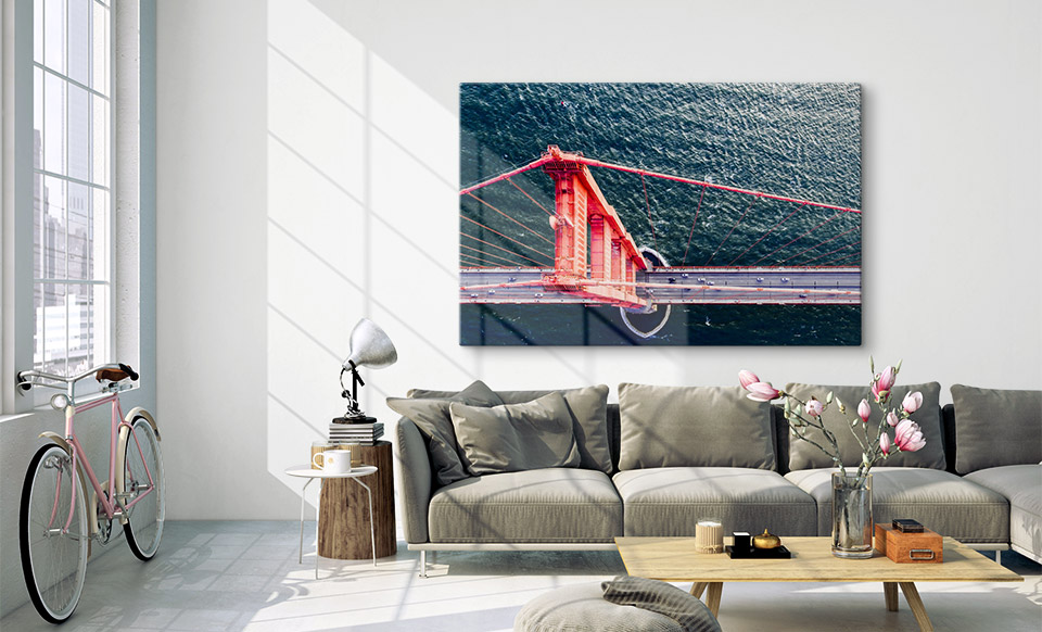 Acrylgals Foto über Sofa