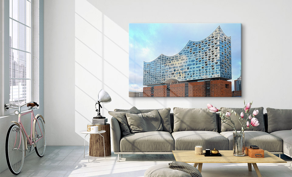 Foto auf Acrylglas über Sofa